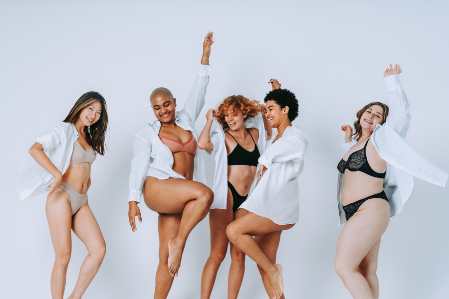 Beautiful Diverse Women Wearing Lingerie Posing