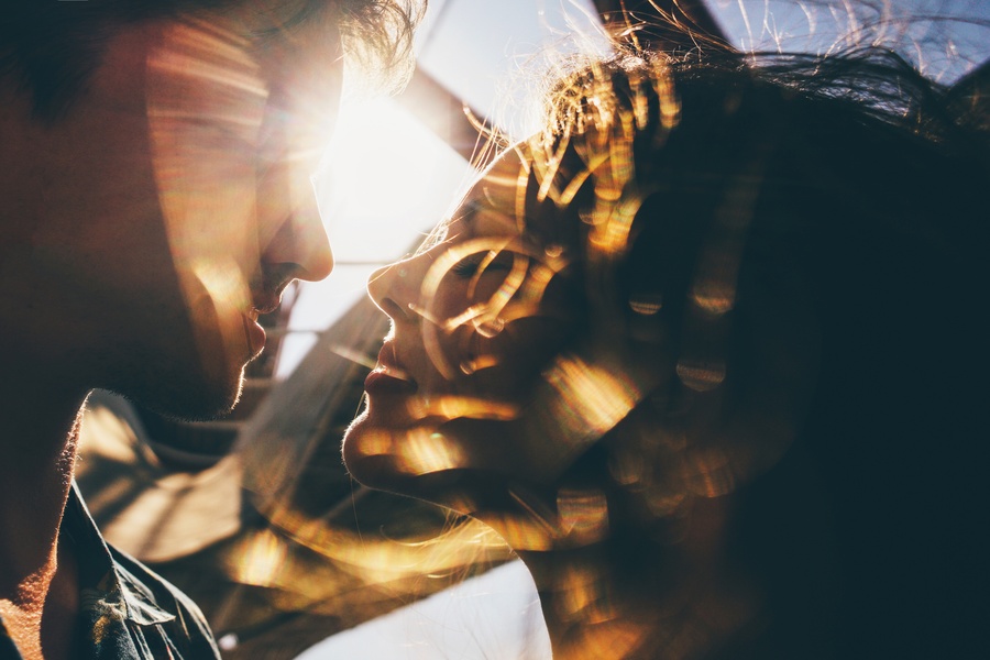 Couple In Love Silhouette During Sunset Touching