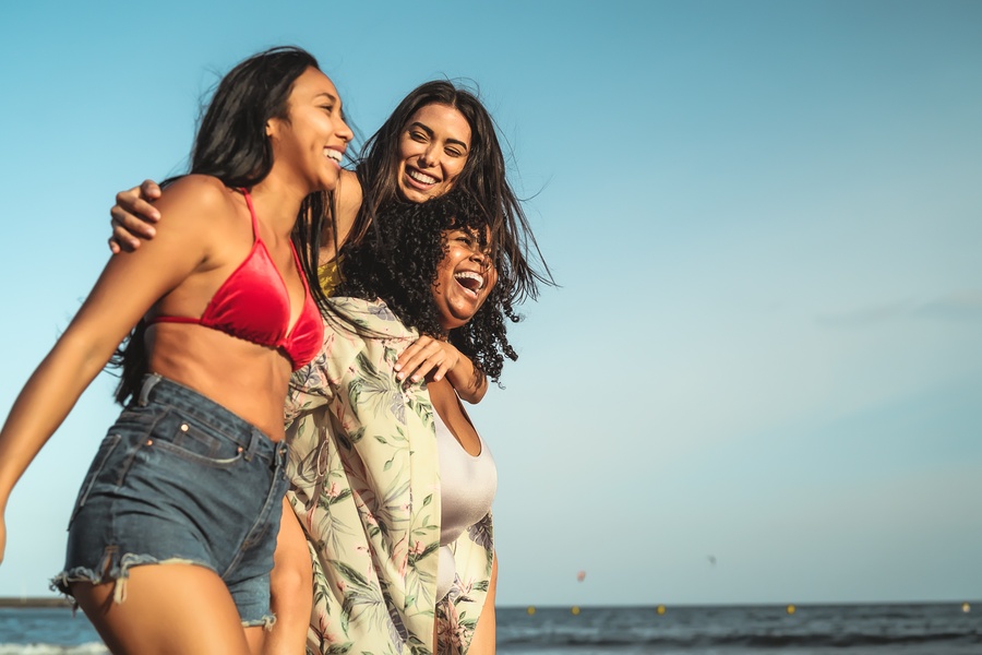 Happy Multiracial Girls With Different Body Size